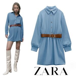 ZARA | Blue | BELTED SHIRTDRESS